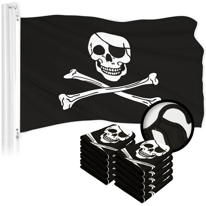 G128 10 Pack: Pirate Jolly Roger Bones Flag | 2.5x4 Ft | ToughWeave Series Embroidered 300D Polyester | Novelty Flag, Embroidered Design, Indoor/Outdoor, Brass Grommets