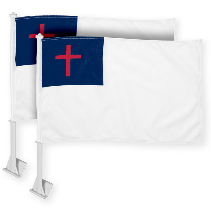 G128 2 Pack: Christian Car Flag | 11x17 In | Double LiteWeave Pro Series Double Sided Printed 150D Polyester | Flagpole Included | Perfect for Festival Celebrations, Parades
