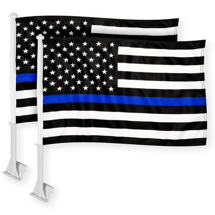 G128 2 Pack: Thin Blue Line Car Flag | 11x17 In | Double LiteWeave Pro Series Double Sided Printed 150D Polyester | Flagpole Included | Perfect for Festival Celebrations, Parades