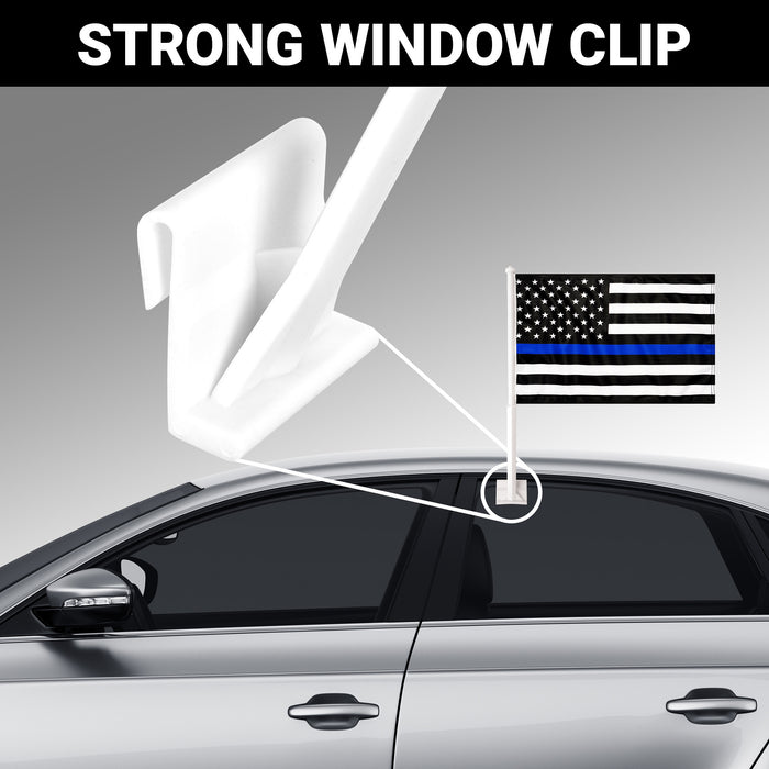 G128 2 Pack: Thin Blue Line Car Flag | 11x17 In | Double LiteWeave Pro Series Double Sided Printed 150D Polyester | Flagpole Included | Perfect for Festival Celebrations, Parades