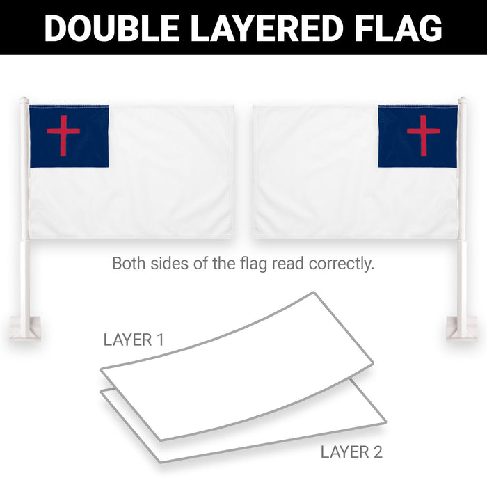 G128 2 Pack: Christian Car Flag | 11x17 In | Double LiteWeave Pro Series Double Sided Printed 150D Polyester | Flagpole Included | Perfect for Festival Celebrations, Parades