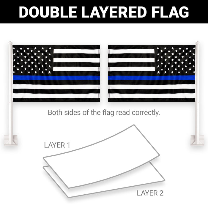 G128 2 Pack: Thin Blue Line Car Flag | 11x17 In | Double LiteWeave Pro Series Double Sided Printed 150D Polyester | Flagpole Included | Perfect for Festival Celebrations, Parades