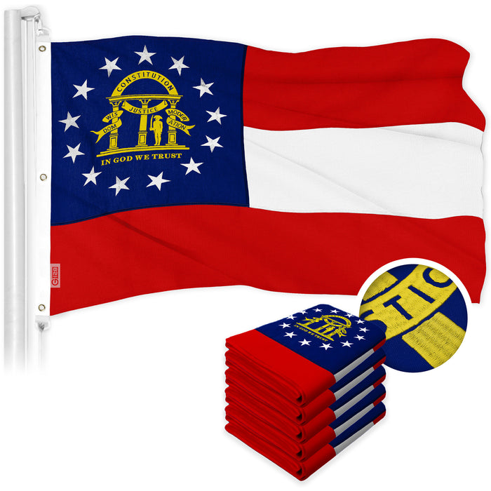 G128 5 Pack: Georgia GA  | 5x8 Ft | ToughWeave Series Embroidered 600D Polyester | Embroidered Design, Indoor/Outdoor, Brass Grommets
