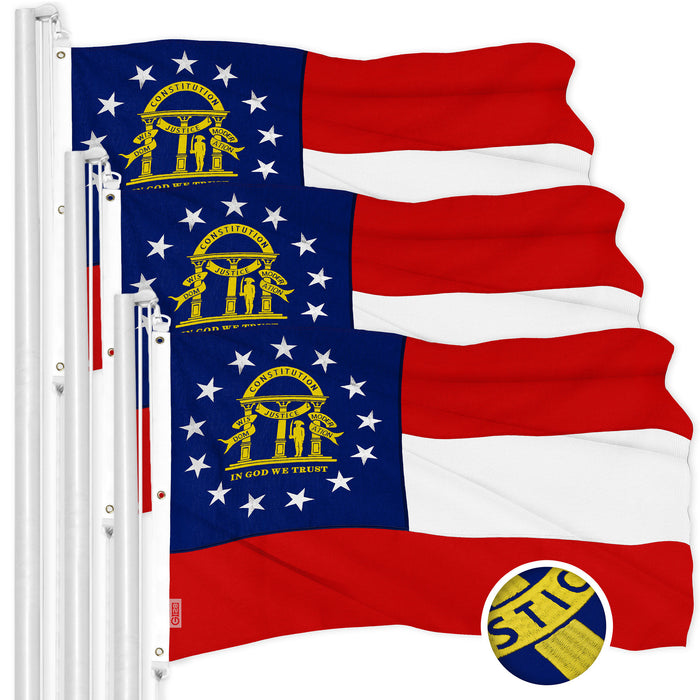 G128 3 Pack: Georgia GA  | 5x8 Ft | ToughWeave Series Embroidered 600D Polyester | Embroidered Design, Indoor/Outdoor, Brass Grommets