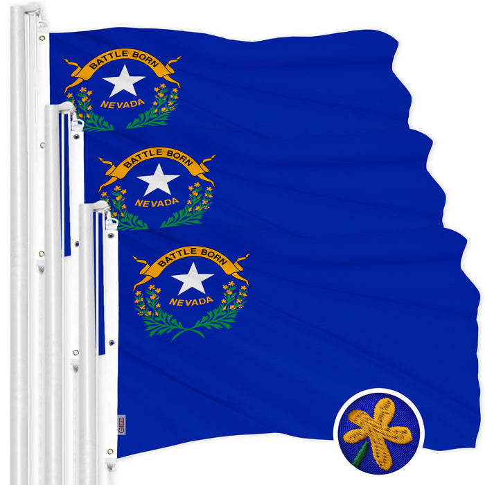 G128 3 Pack: Nevada NV  | 5x8 Ft | ToughWeave Series Embroidered 600D Polyester | Embroidered Design, Indoor/Outdoor, Brass Grommets