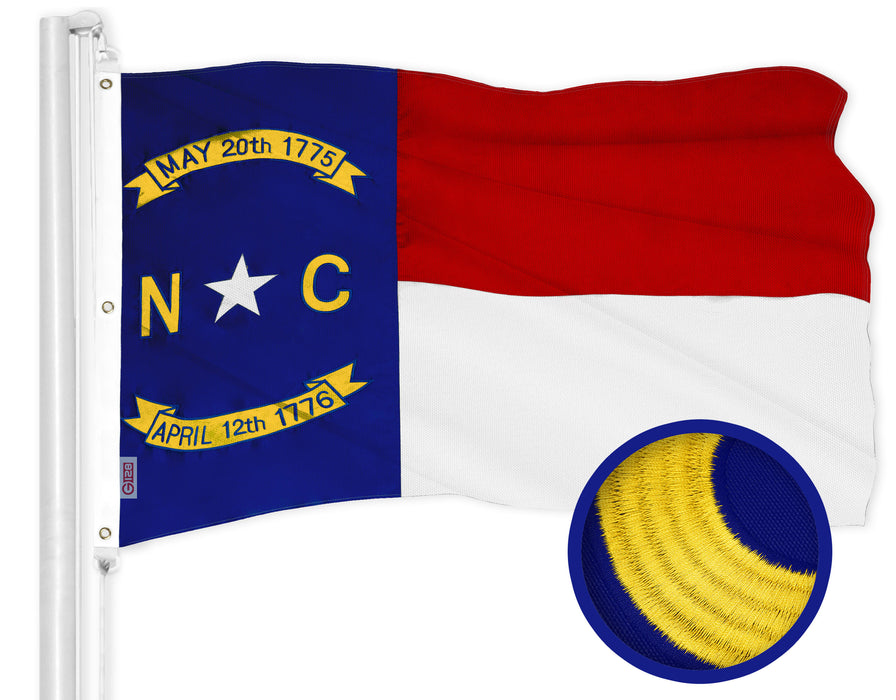 G128 Combo Pack: American USA Flag 5x8 Ft 300D & North Carolina  5x8 Ft 600D | Both ToughWeave Series Embroidered Polyester, Embroidered Design, Indoor/Outdoor, Brass Grommets