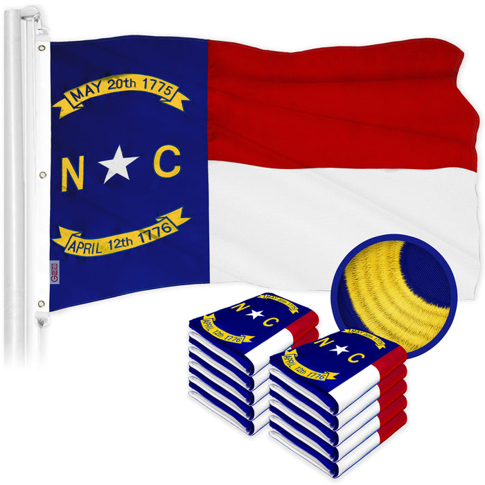 G128 10 Pack: North Carolina  | 5x8 Ft | ToughWeave Series Embroidered 600D Polyester | Embroidered Design, Indoor/Outdoor, Brass Grommets