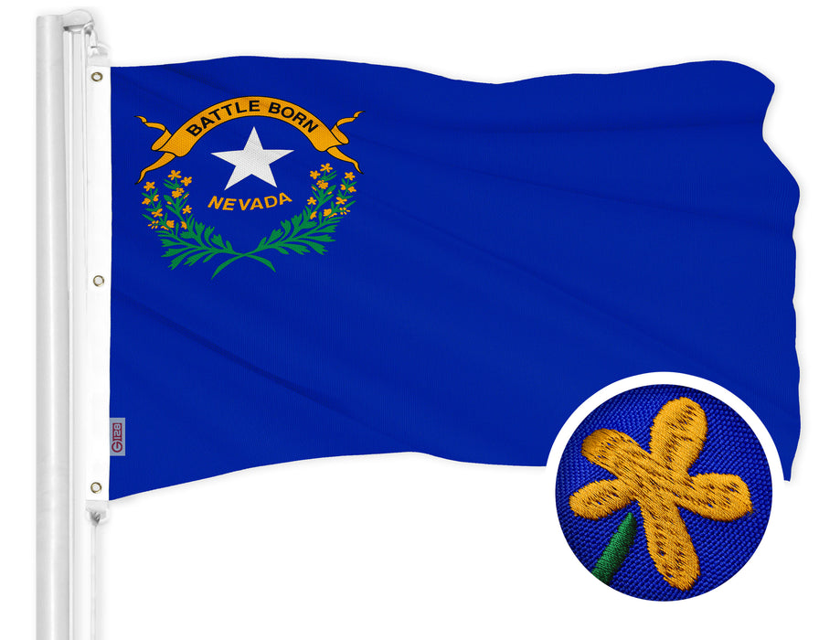 G128 Nevada NV State Flag | 6x10 Ft | ToughWeave Series Embroidered 600D Polyester | Embroidered Design, Indoor/Outdoor, Brass Grommets