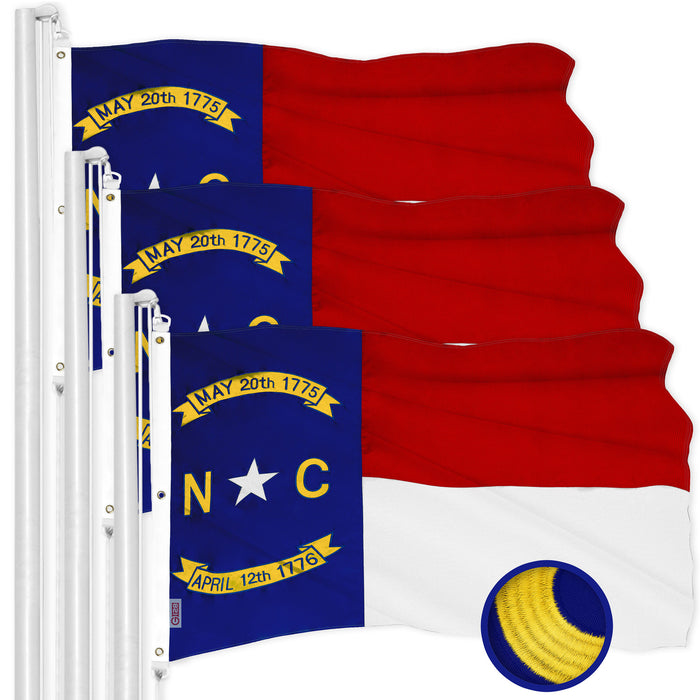 G128 3 Pack: North Carolina  | 5x8 Ft | ToughWeave Series Embroidered 600D Polyester | Embroidered Design, Indoor/Outdoor, Brass Grommets