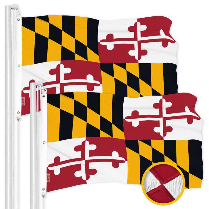 G128 2 Pack: Maryland MD  | 5x8 Ft | ToughWeave Series Embroidered 600D Polyester | Embroidered Design, Indoor/Outdoor, Brass Grommets
