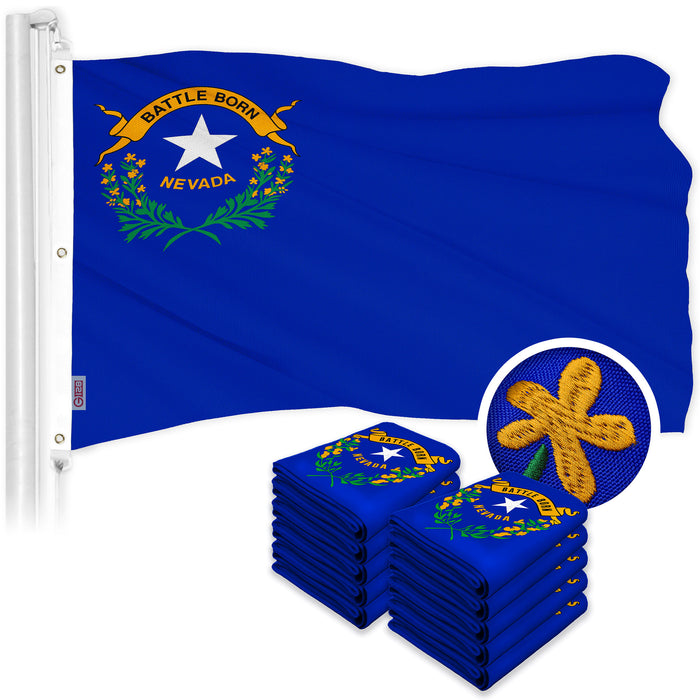 G128 10 Pack: Nevada NV State Flag | 6x10 Ft | ToughWeave Series Embroidered 600D Polyester | Embroidered Design, Indoor/Outdoor, Brass Grommets