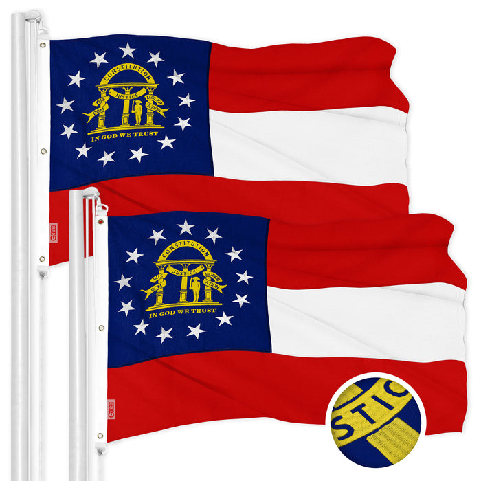 G128 2 Pack: Georgia GA  | 5x8 Ft | ToughWeave Series Embroidered 600D Polyester | Embroidered Design, Indoor/Outdoor, Brass Grommets