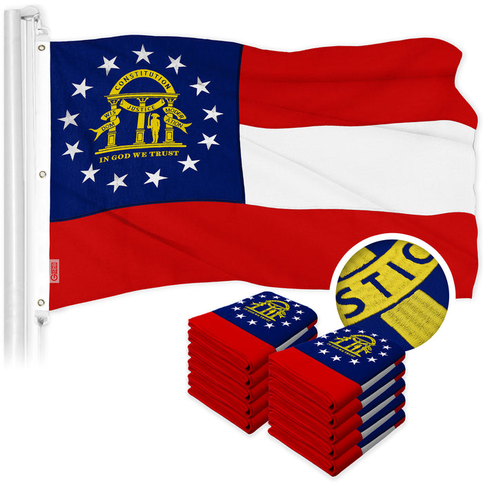 G128 10 Pack: Georgia GA  | 6x10 Ft | ToughWeave Series Embroidered 600D Polyester | Embroidered Design, Indoor/Outdoor, Brass Grommets