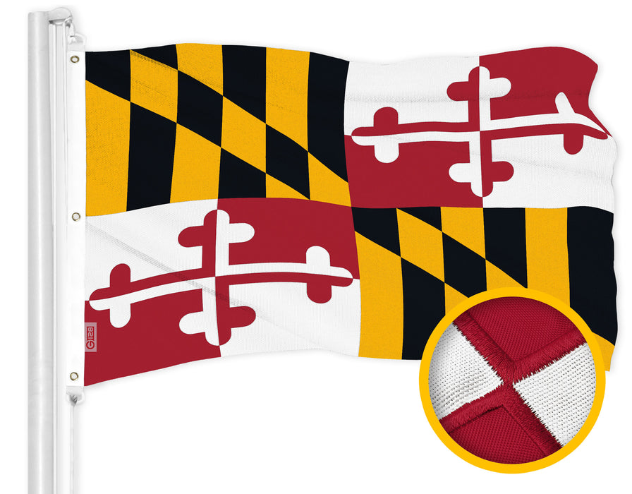 G128 Combo Pack: American USA Flag 6x10 Ft 300D & Maryland MD  6x10 Ft 600D | Both ToughWeave Series Embroidered Polyester, Embroidered Design, Indoor/Outdoor, Brass Grommets