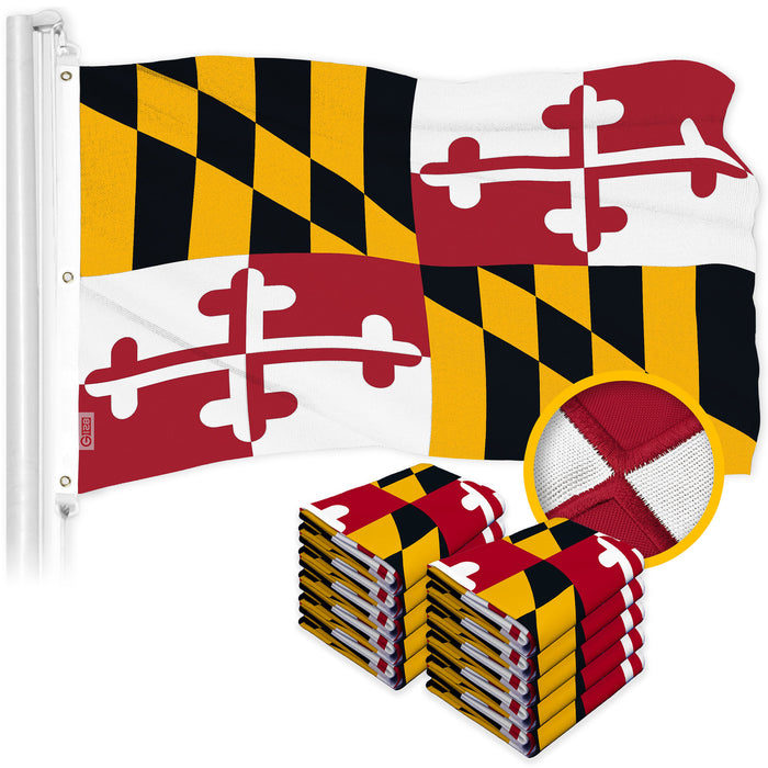 G128 10 Pack: Maryland MD  | 6x10 Ft | ToughWeave Series Embroidered 600D Polyester | Embroidered Design, Indoor/Outdoor, Brass Grommets