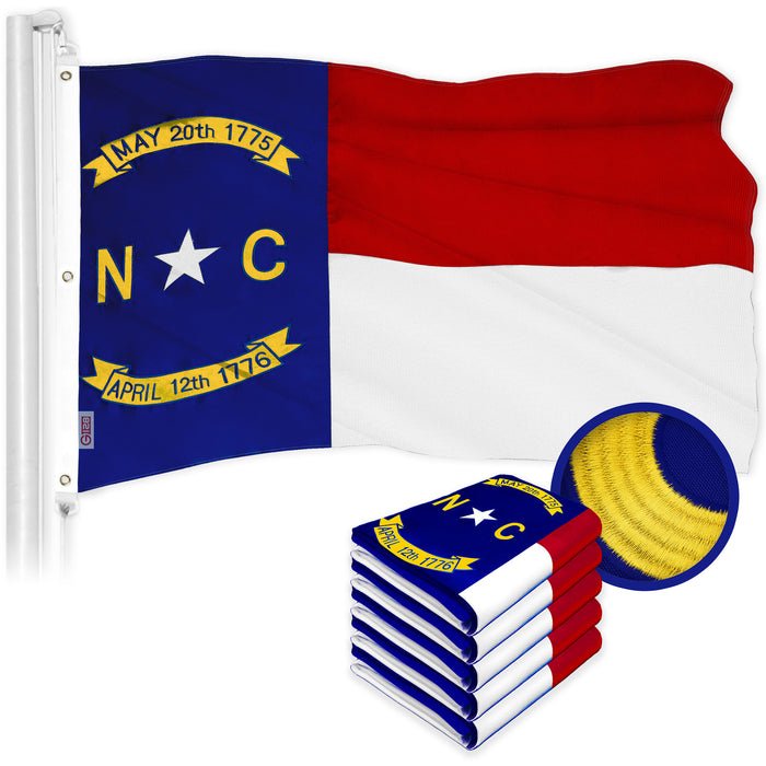 G128 5 Pack: North Carolina  | 5x8 Ft | ToughWeave Series Embroidered 600D Polyester | Embroidered Design, Indoor/Outdoor, Brass Grommets