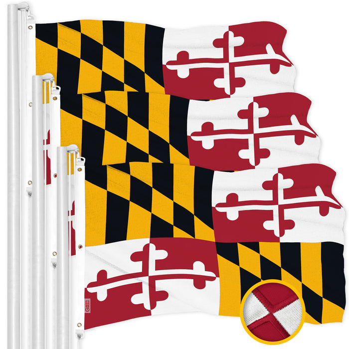 G128 3 Pack: Maryland MD  | 5x8 Ft | ToughWeave Series Embroidered 600D Polyester | Embroidered Design, Indoor/Outdoor, Brass Grommets