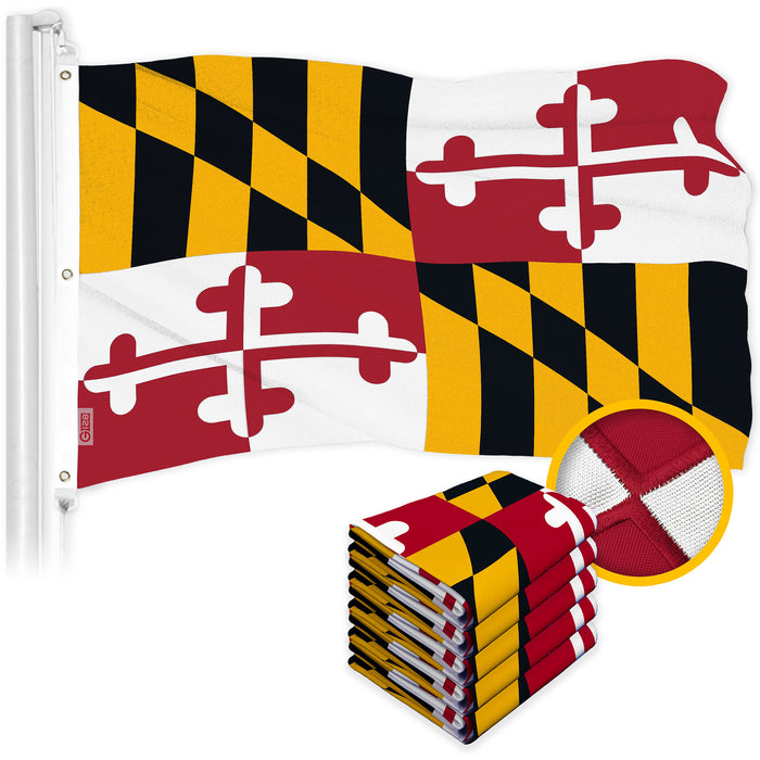 G128 5 Pack: Maryland MD  | 6x10 Ft | ToughWeave Series Embroidered 600D Polyester | Embroidered Design, Indoor/Outdoor, Brass Grommets