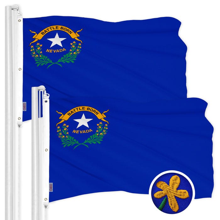 G128 2 Pack: Nevada NV State Flag | 5x8 Ft | ToughWeave Series Embroidered 600D Polyester | Embroidered Design, Indoor/Outdoor, Brass Grommets