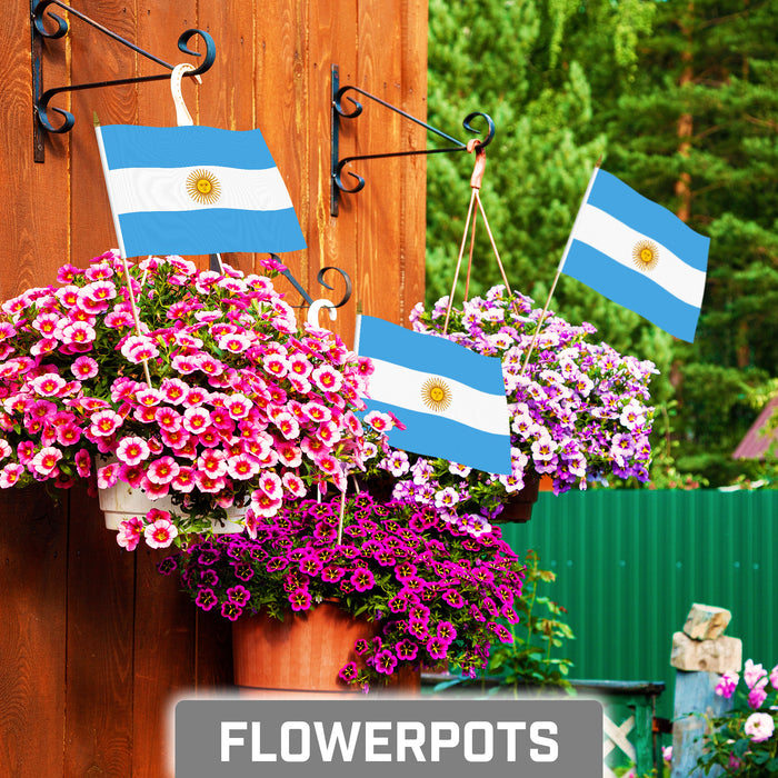 G128 10 Pack Handheld Argentina Argentinian Stick Flags | 8x12 In | Printed 150D Polyester, Country Flag, Solid Wooden Stick, Spear Gold Tip