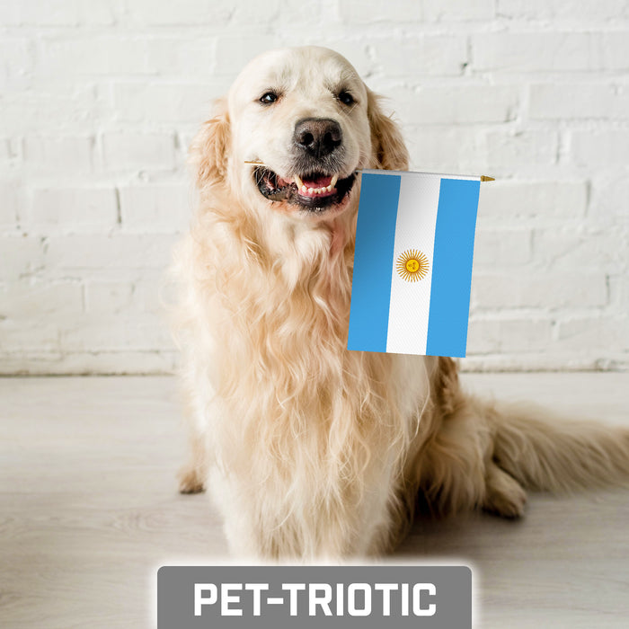 G128 10 Pack Handheld Argentina Argentinian Stick Flags | 8x12 In | Printed 150D Polyester, Country Flag, Solid Wooden Stick, Spear Gold Tip