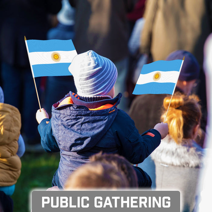 G128 10 Pack Handheld Argentina Argentinian Stick Flags | 8x12 In | Printed 150D Polyester, Country Flag, Solid Wooden Stick, Spear Gold Tip