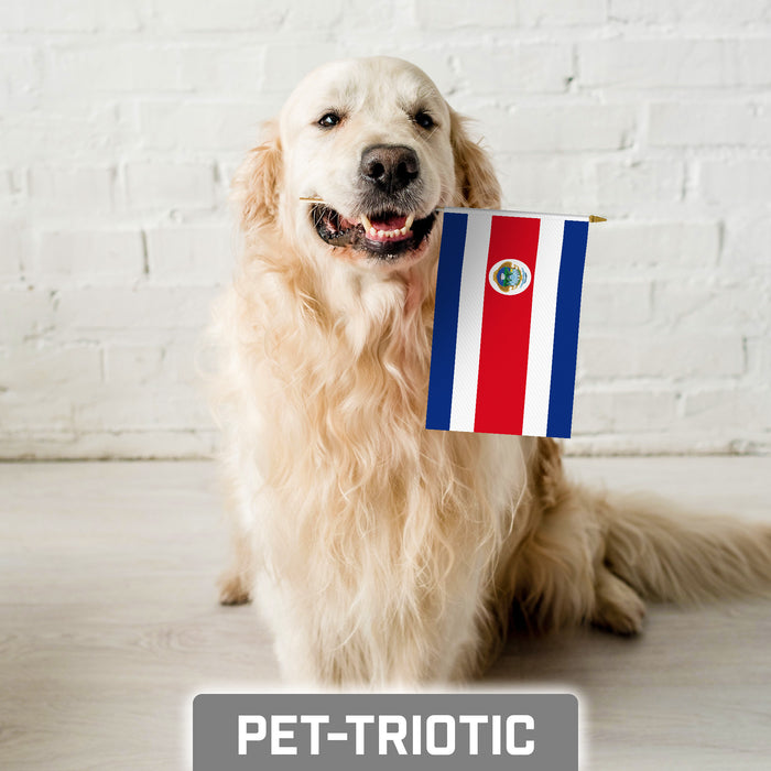 G128 10 Pack Handheld Costa Rica Costa Rican Stick Flags | 8x12 In | Printed 150D Polyester, Country Flag, Solid Plastic Stick, Spear White Tip