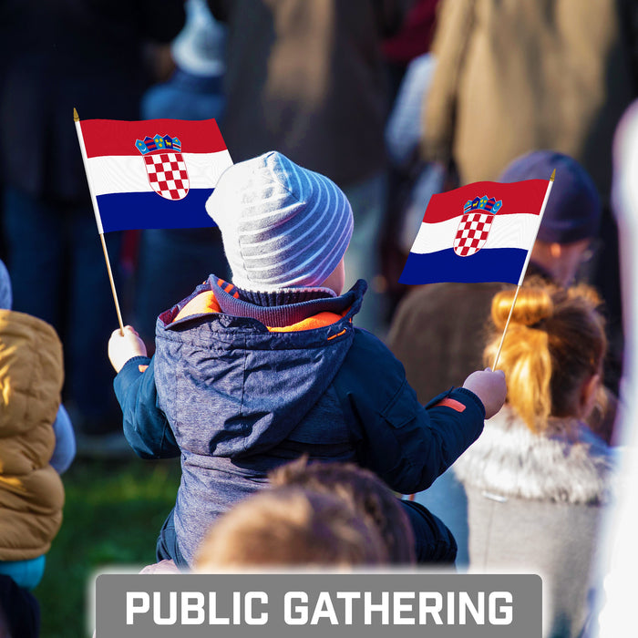 G128 10 Pack Handheld Croatia Croatian Stick Flags | 8x12 In | Printed 150D Polyester, Country Flag, Solid Plastic Stick, Spear White Tip