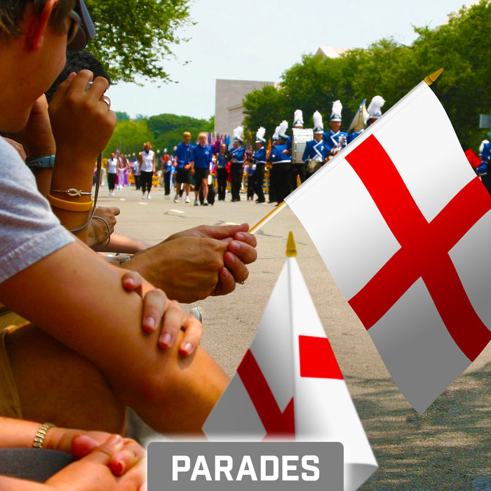 G128 10 Pack Handheld England Stick Flags | 8x12 In | Printed 150D Polyester, Country Flag, Solid Plastic Stick, Spear White Tip