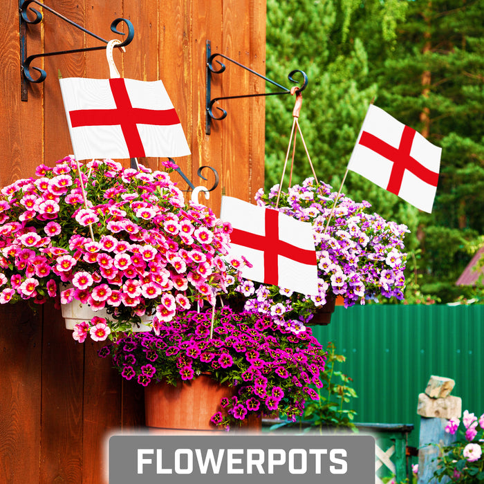 G128 10 Pack Handheld England Stick Flags | 8x12 In | Printed 150D Polyester, Country Flag, Solid Plastic Stick, Spear White Tip