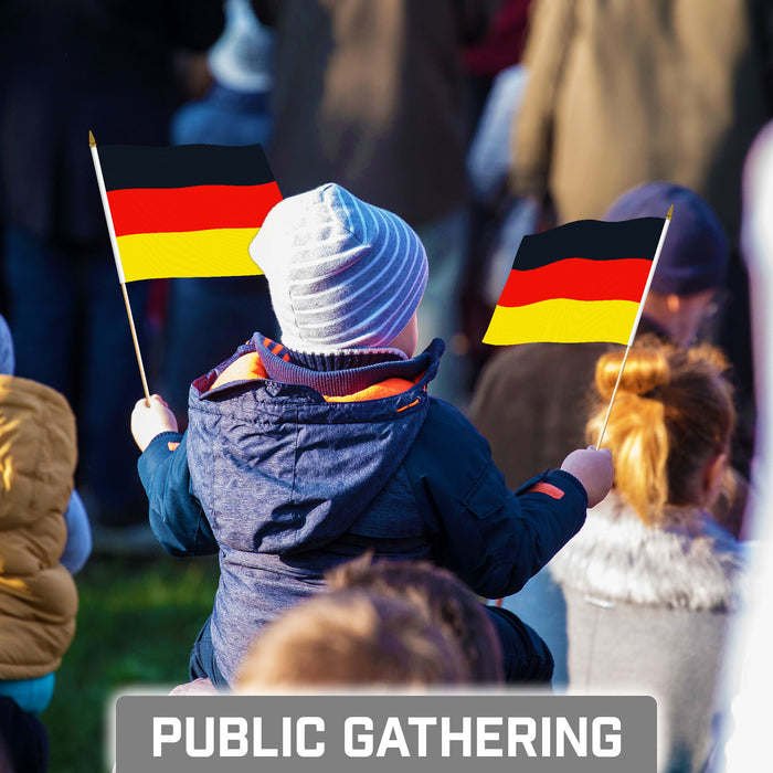 G128 10 Pack Handheld Germany German Stick Flags | 8x12 In | Printed 150D Polyester, Country Flag, Solid Plastic Stick, Spear White Tip
