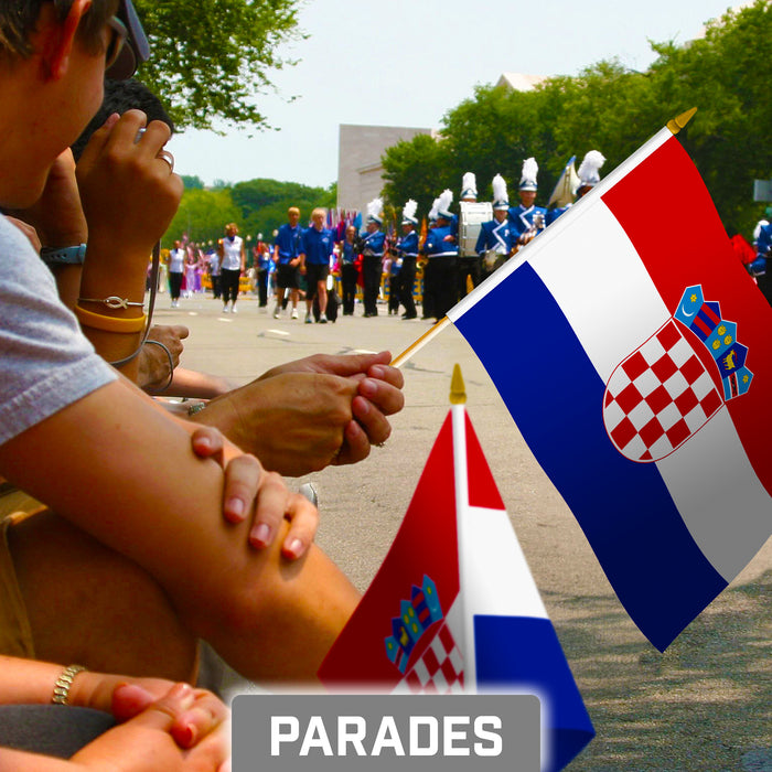 G128 10 Pack Handheld Croatia Croatian Stick Flags | 8x12 In | Printed 150D Polyester, Country Flag, Solid Plastic Stick, Spear White Tip