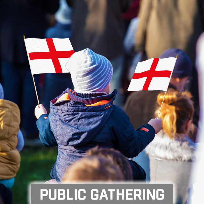 G128 10 Pack Handheld England Stick Flags | 8x12 In | Printed 150D Polyester, Country Flag, Solid Plastic Stick, Spear White Tip