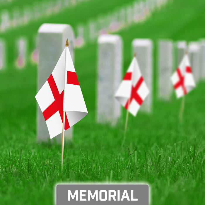 G128 10 Pack Handheld England Stick Flags | 8x12 In | Printed 150D Polyester, Country Flag, Solid Plastic Stick, Spear White Tip