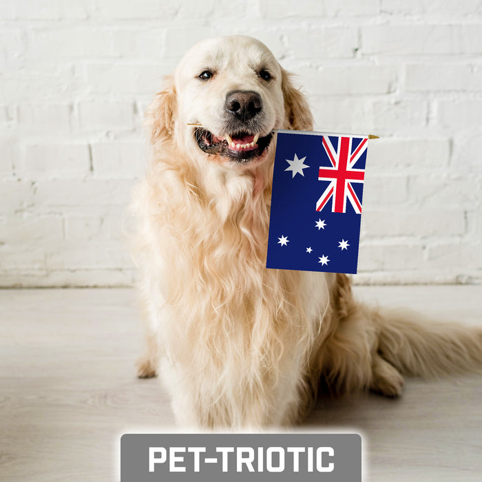 G128 50 Pack Handheld Australia Australian Stick Flags | 8x12 In | Printed 150D Polyester, Country Flag, Solid Wooden Stick, Spear Gold Tip