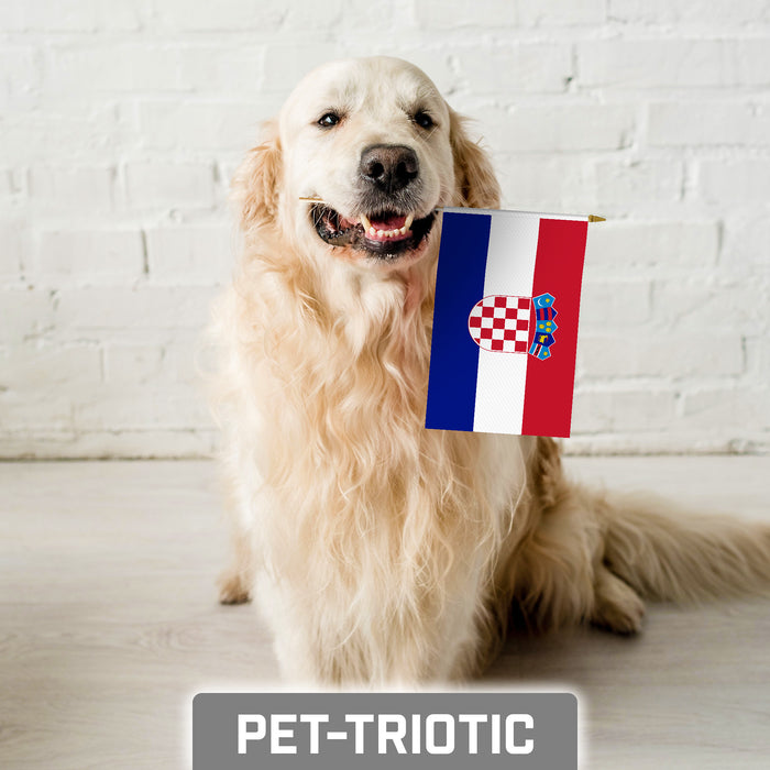 G128 10 Pack Handheld Croatia Croatian Stick Flags | 8x12 In | Printed 150D Polyester, Country Flag, Solid Plastic Stick, Spear White Tip