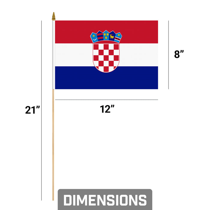G128 10 Pack Handheld Croatia Croatian Stick Flags | 8x12 In | Printed 150D Polyester, Country Flag, Solid Plastic Stick, Spear White Tip