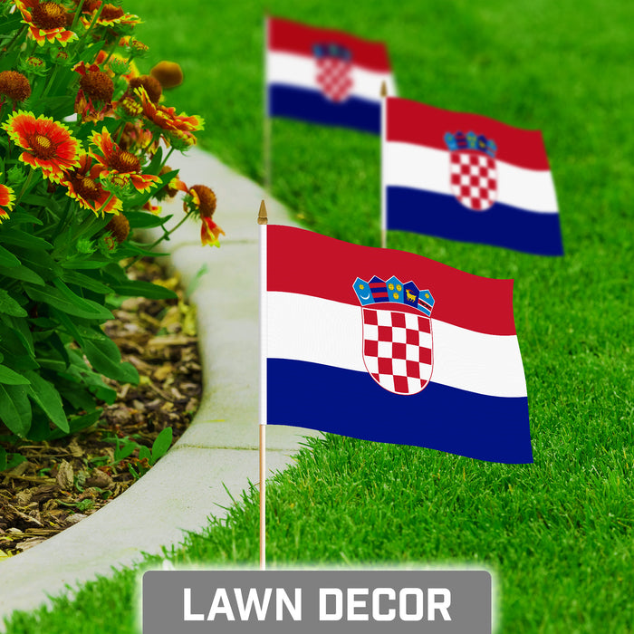 G128 10 Pack Handheld Croatia Croatian Stick Flags | 8x12 In | Printed 150D Polyester, Country Flag, Solid Plastic Stick, Spear White Tip