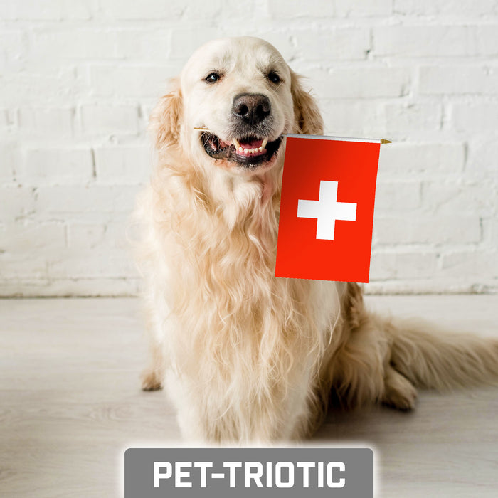 G128 10 Pack Handheld Switzerland Swiss Stick Flags | 8x12 In | Printed 150D Polyester, Country Flag, Solid Plastic Stick, Spear White Tip