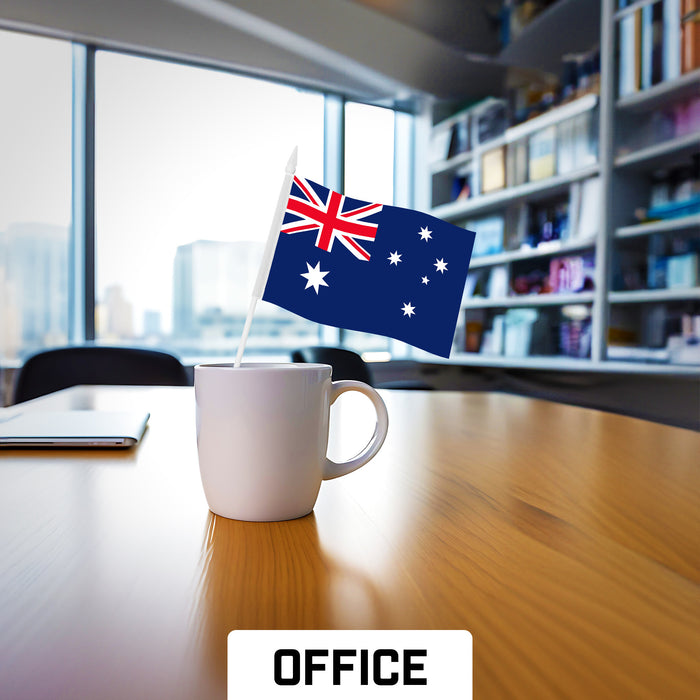 G128 10 Pack Handheld Australia Australian Stick Flags | 4x6 In | Printed 150D Polyester, Country Flag, Solid Plastic Stick, Spear White Tip