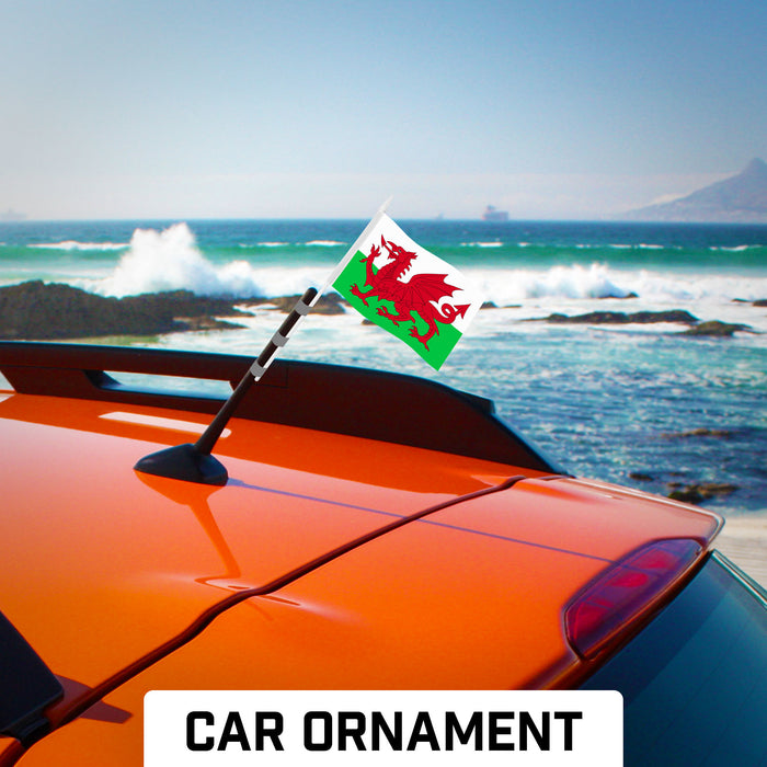 G128 24 Pack Handheld Wales Welsh Stick Flags | 4x6 In | Printed 150D Polyester, Country Flag, Solid Plastic Stick, Spear White Tip