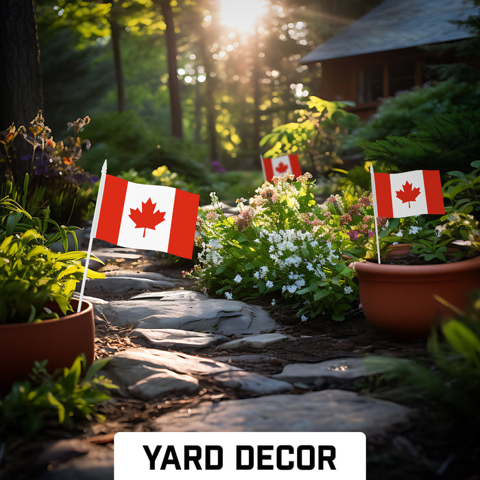 G128 10 Pack Handheld Canada Canadian Stick Flags | 4x6 In | Printed 150D Polyester, Country Flag, Solid Plastic Stick, Spear White Tip