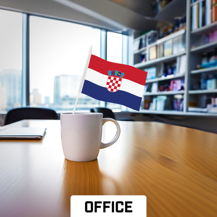 G128 10 Pack Handheld Croatia Croatian Stick Flags | 4x6 In | Printed 150D Polyester, Country Flag, Solid Plastic Stick, Spear White Tip