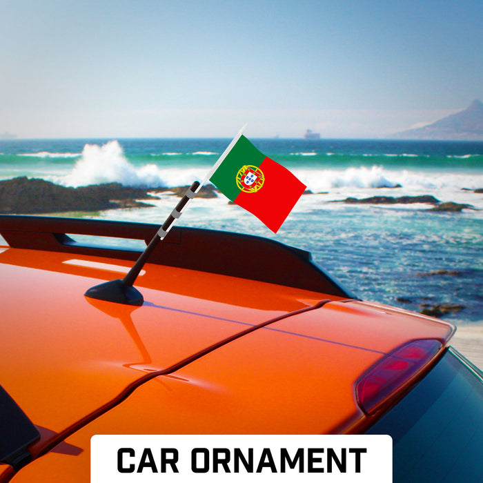 G128 10 Pack Handheld Portugal Portuguese Stick Flags | 4x6 In | Printed 150D Polyester, Country Flag, Solid Plastic Stick, Spear White Tip