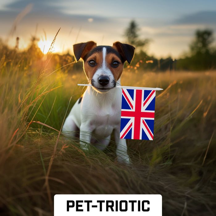 G128 24 Pack Handheld United Kingdom UK Stick Flags | 4x6 In | Printed 150D Polyester, Country Flag, Solid Plastic Stick, Spear White Tip