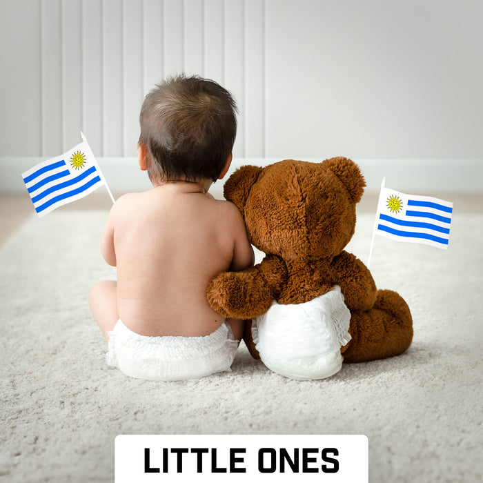 G128 10 Pack Handheld Uruguay Stick Flags | 4x6 In | Printed 150D Polyester, Country Flag, Solid Plastic Stick, Spear White Tip