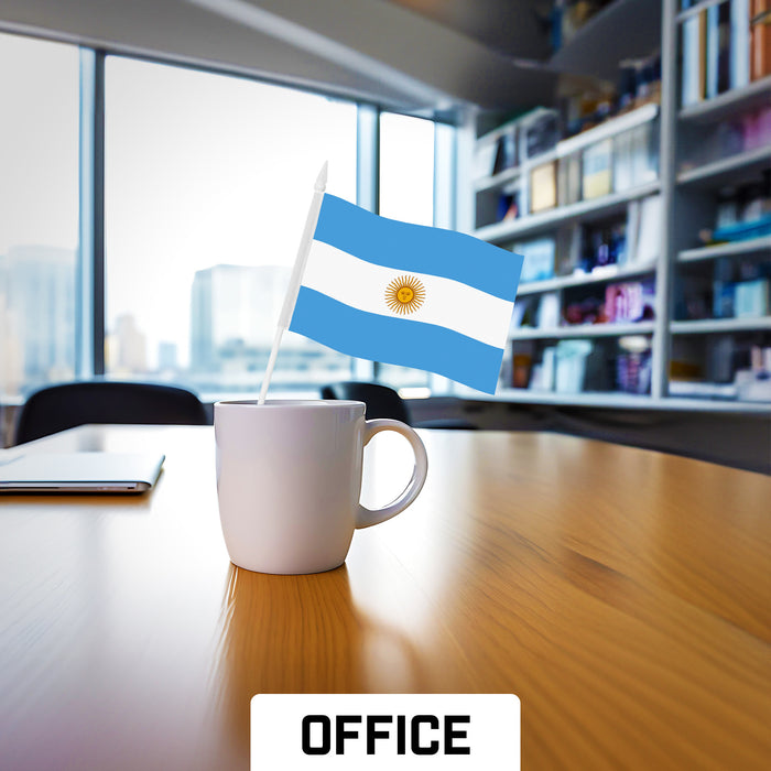 G128 10 Pack Handheld Argentina Argentinian Stick Flags | 4x6 In | Printed 150D Polyester, Country Flag, Solid Plastic Stick, Spear White Tip