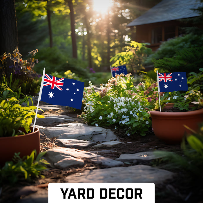 G128 24 Pack Handheld Australia Australian Stick Flags | 4x6 In | Printed 150D Polyester, Country Flag, Solid Plastic Stick, Spear White Tip