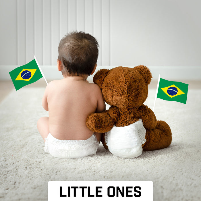 G128 30 Pack Handheld Brazil Brazilian Stick Flags | 4x6 In | Printed 150D Polyester, Country Flag, Solid Plastic Stick, Spear White Tip