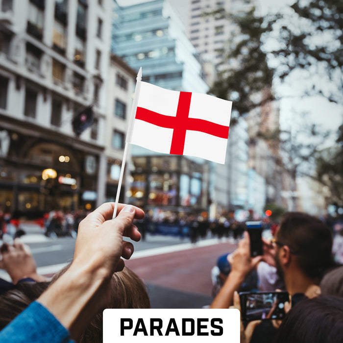 G128 10 Pack Handheld England Stick Flags | 4x6 In | Printed 150D Polyester, Country Flag, Solid Plastic Stick, Spear White Tip